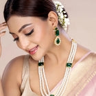 Peora Ratnavali Green Long Pearl Necklace Set