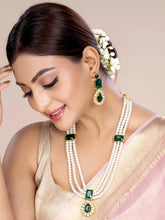 Radiant Pearl Long Necklace Set - Green