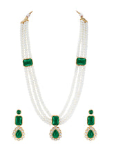 Radiant Pearl Long Green Necklace Set