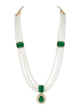 Radiant Pearl Long Green Necklace Set