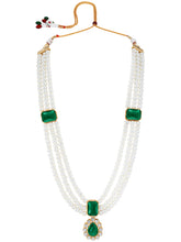 Radiant Pearl Long Green Necklace Set