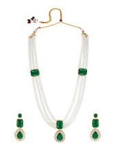 Radiant Pearl Long Green Necklace Set