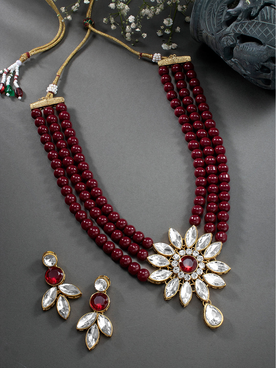 Crimson Charm Gorgeous Maroon Necklace Set