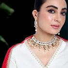 Gold Plated White Stone Choker Necklace Set