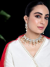 Gold Plated White Stone Choker Necklace Set