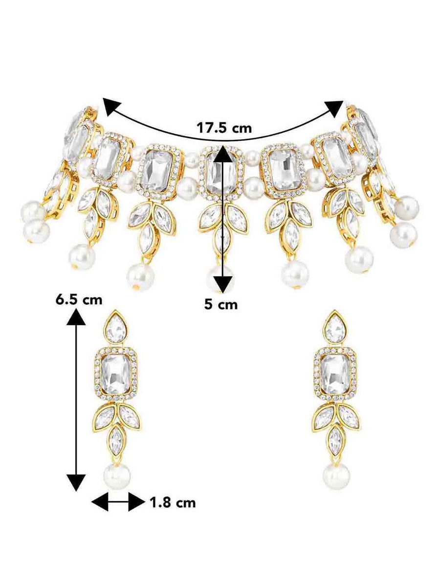 Gold Plated White Stone Choker Necklace Set