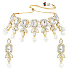 Gold Plated White Stone Choker Necklace Set