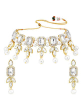 Gold Plated White Stone Choker Necklace Set