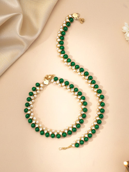 Cultural Chic Anklet with Faux Beads - Green