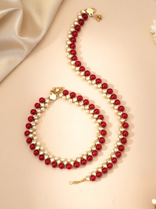 Cultural Chic Anklet with Faux Beads - Red