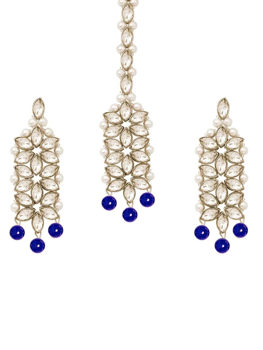 Bridal Bloom Kundan & Pearl Set - Blue Faux