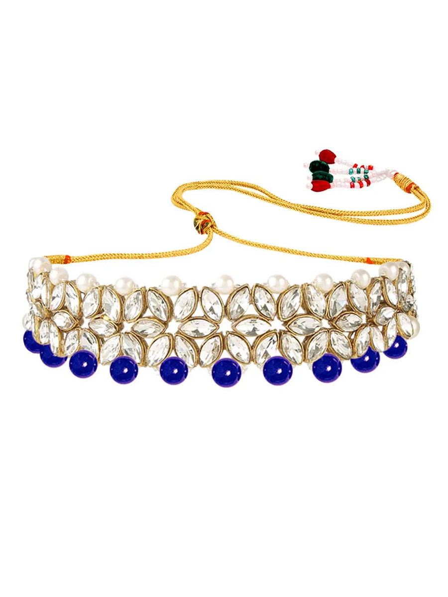 Bridal Bloom Kundan & Pearl Set - Blue Faux