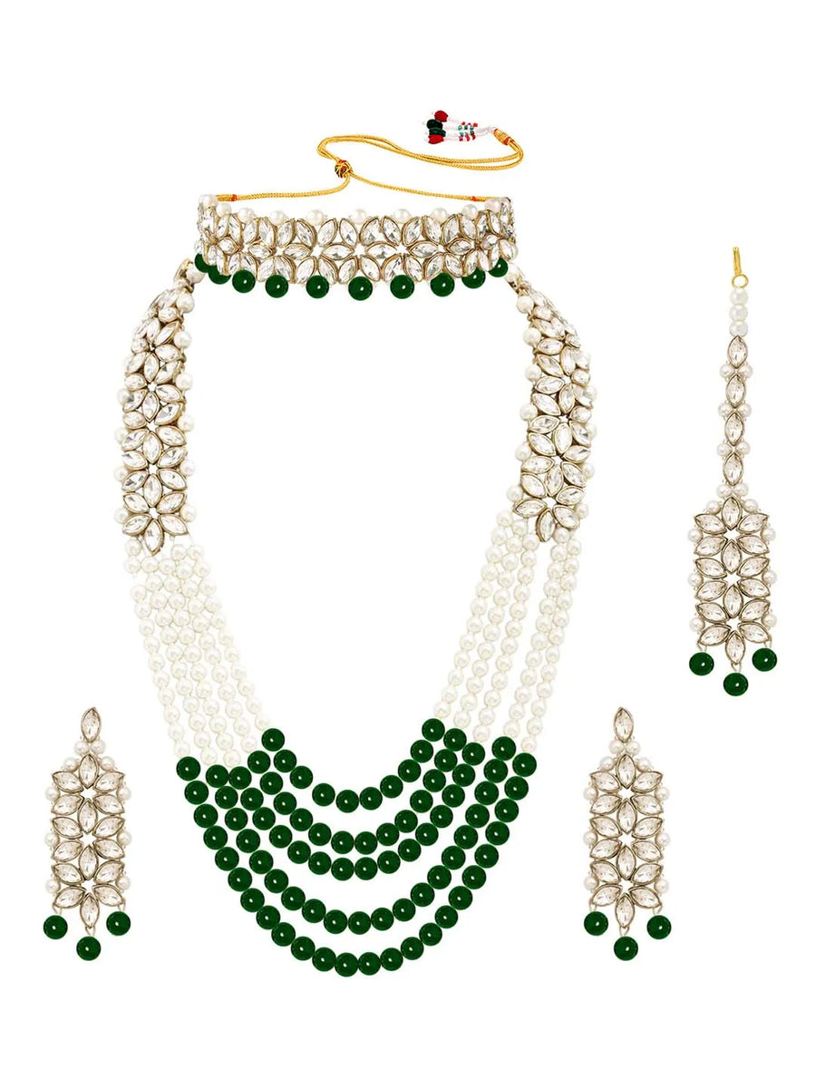 Bridal Bloom Kundan & Pearl Set - Green-1