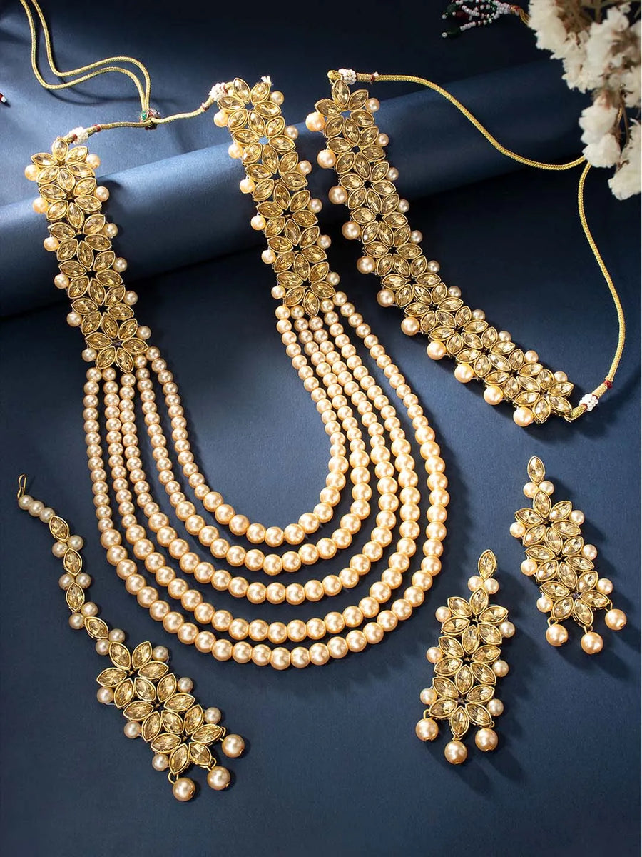Bridal Bloom Kundan & Pearl Set | Elegant Bridal Jewellery by Peora