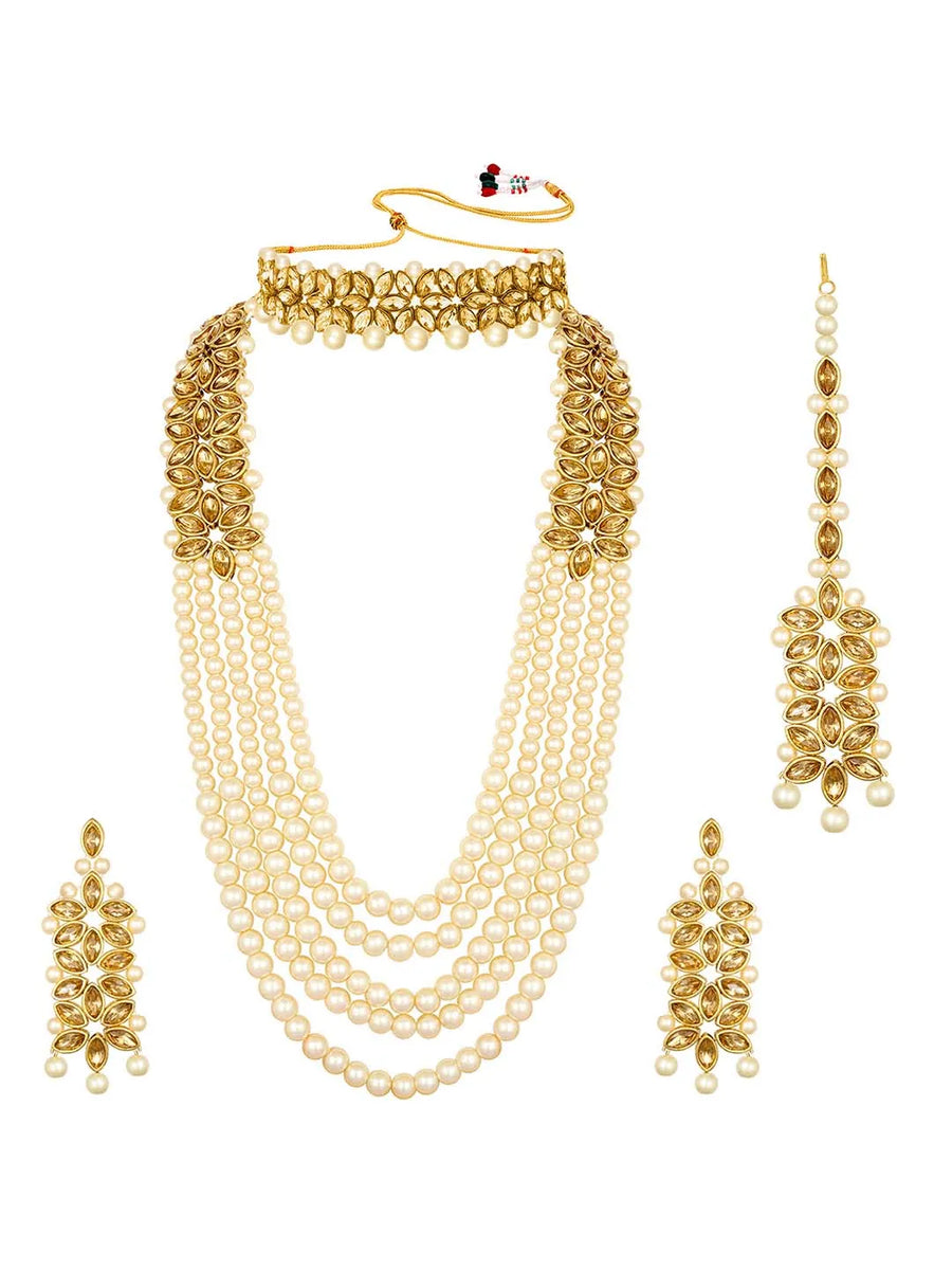 Bridal Bloom Kundan & Pearl Set - Gold