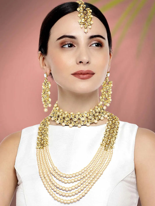 Bridal Bloom Kundan & Pearl Set | Elegant Bridal Jewellery by Peora
