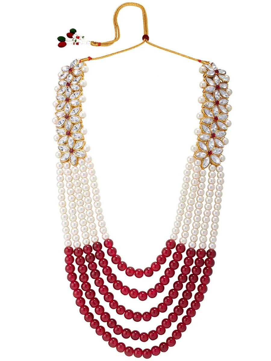 Bridal Bloom Kundan & Pearl Set - Maroon-1