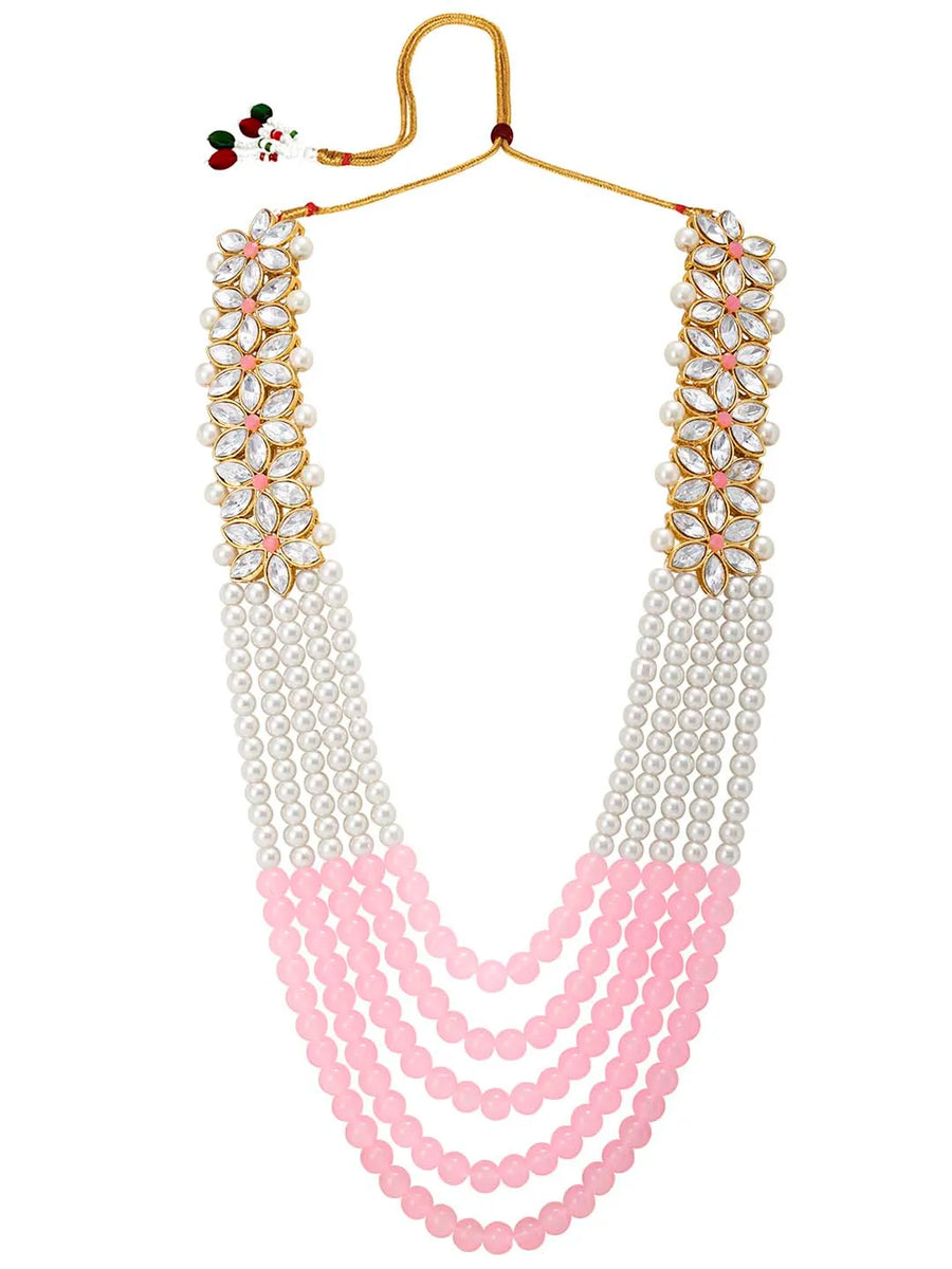 Bridal Bloom Kundan & Pearl Set - Pink