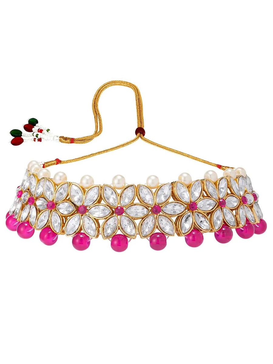 Bridal Bloom Kundan & Pearl Set - Rani Pink - 1