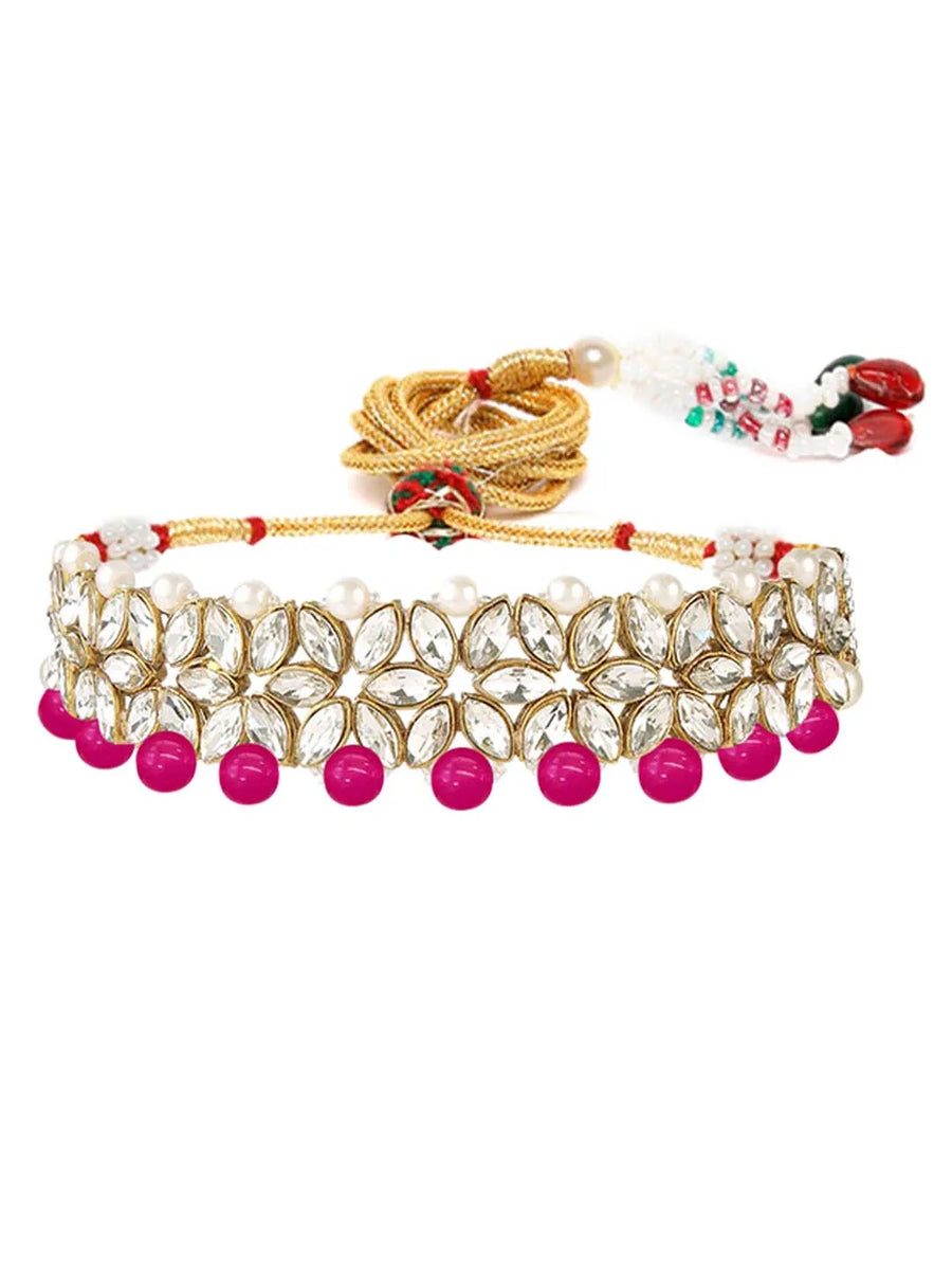 Bridal Bloom Kundan & Pearl Set - Rani Pink