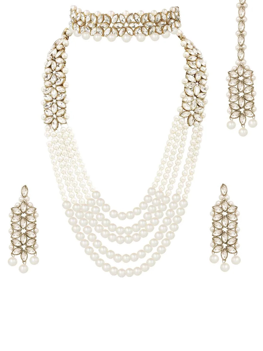 Bridal Bloom Kundan & Pearl Set - White