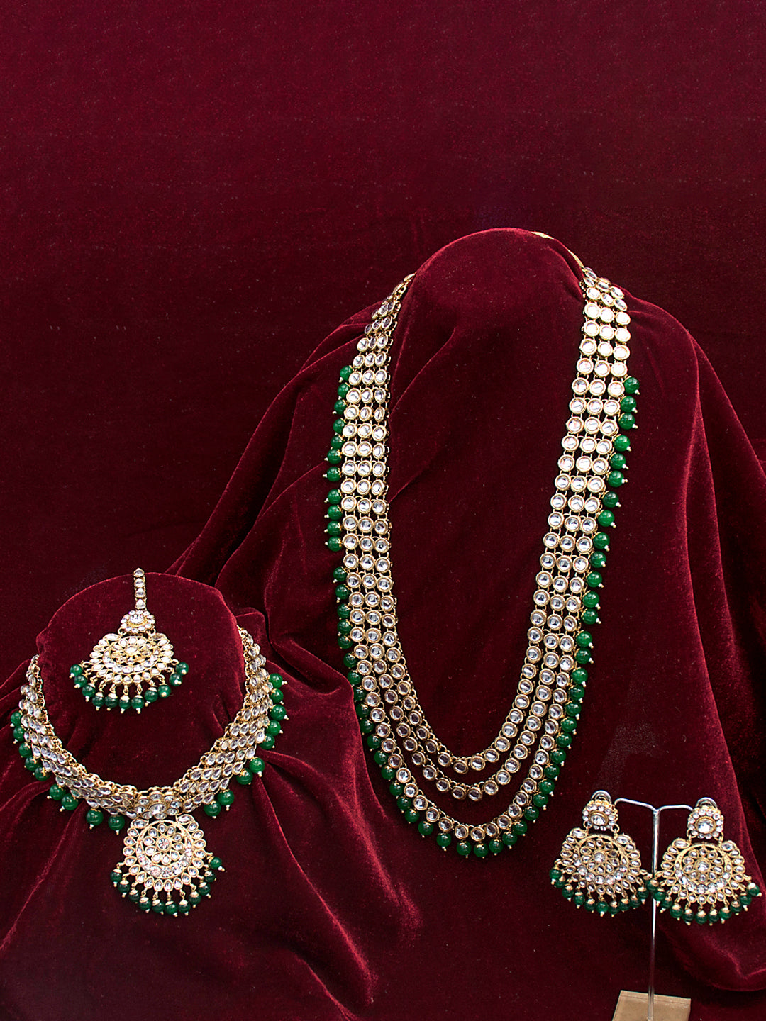 Lush Charms Green Kundan and Faux Beads Bridal Set