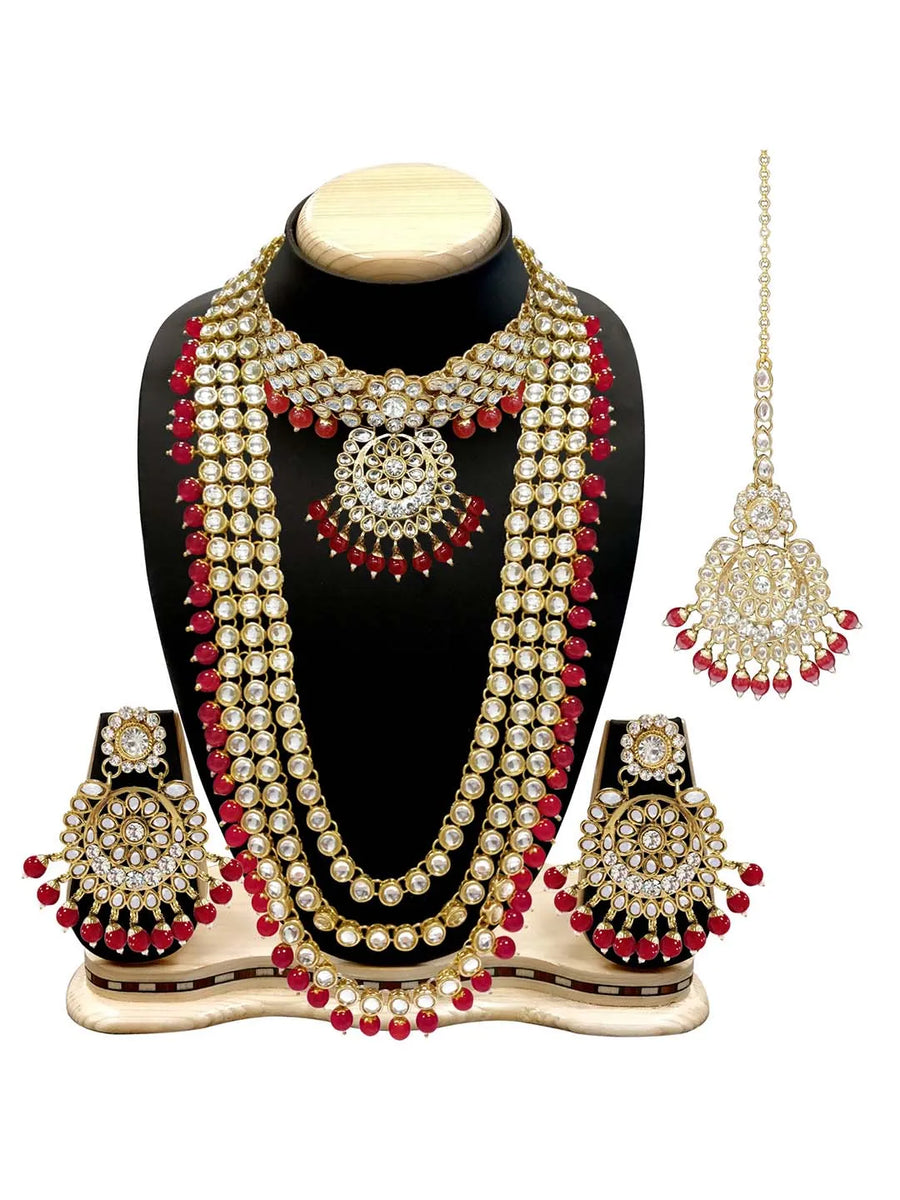 Lush Charms Kundan & Beads Bridal Set - Maroon