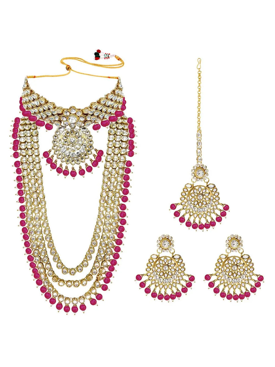 Lush Charms Kundan & Beads Bridal Set - Rani Pink