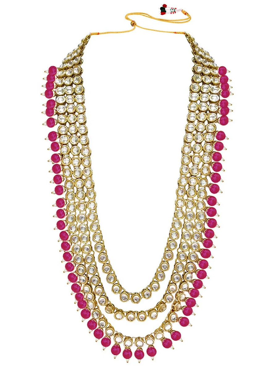 Lush Charms Kundan & Beads Bridal Set - Rani Pink