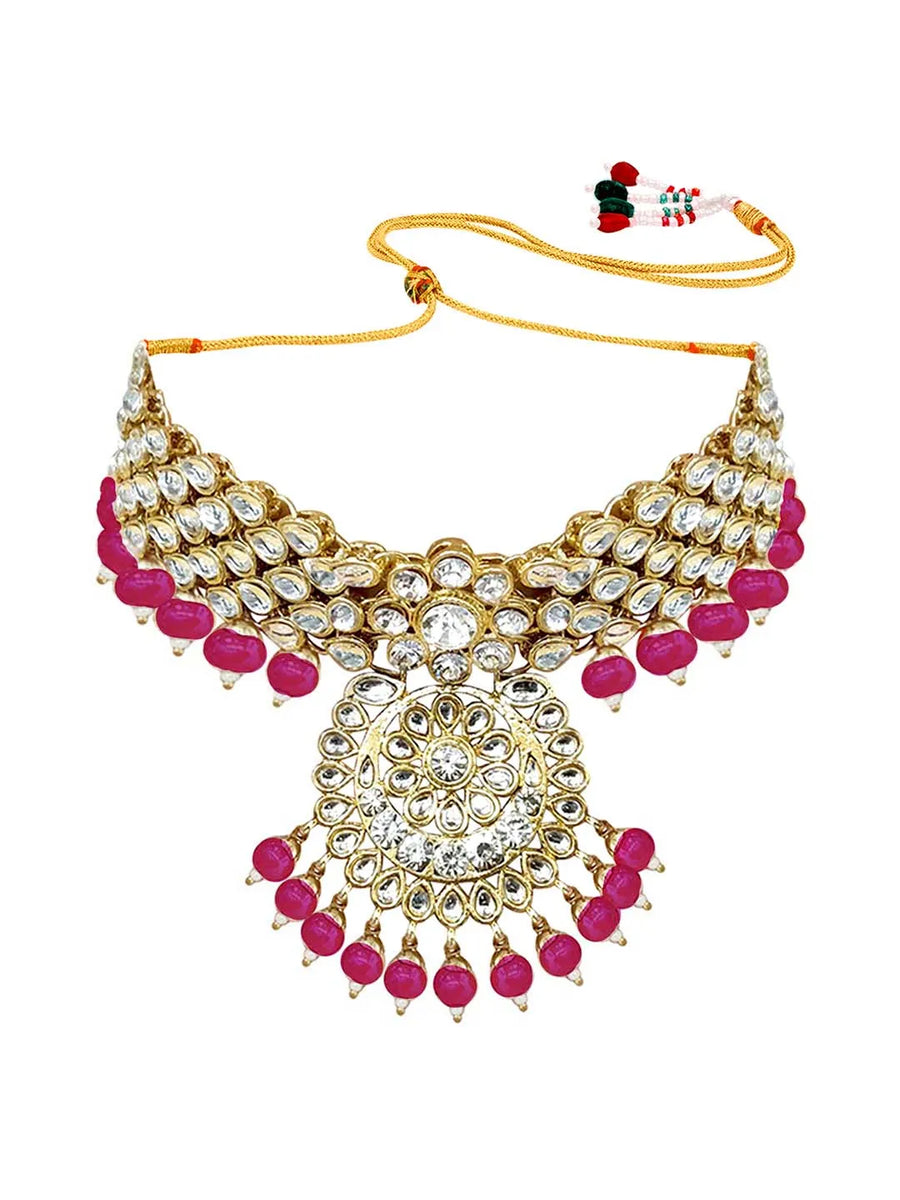 Lush Charms Kundan & Beads Bridal Set - Rani Pink