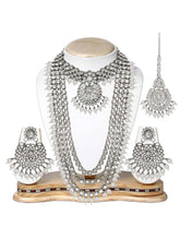 Charming Rhodium White Kundan and Faux Beads Bridal Set