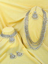 Charming Rhodium White Kundan and Faux Beads Bridal Set