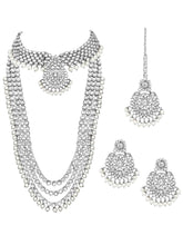 Charming Rhodium White Kundan and Faux Beads Bridal Set