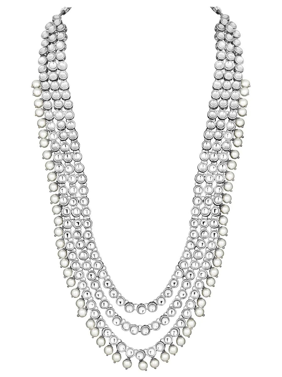 Lush Charms Kundan & Beads Bridal Set - Rhodium White