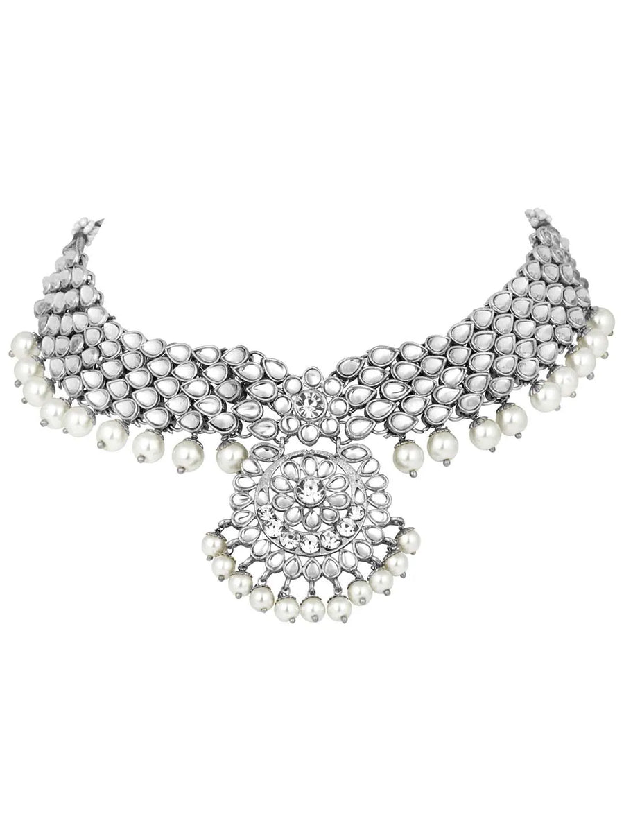 Lush Charms Kundan & Beads Bridal Set - Rhodium White