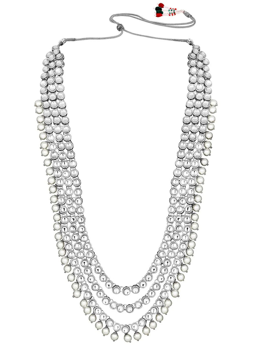 Lush Charms Kundan & Beads Bridal Set - Rhodium White