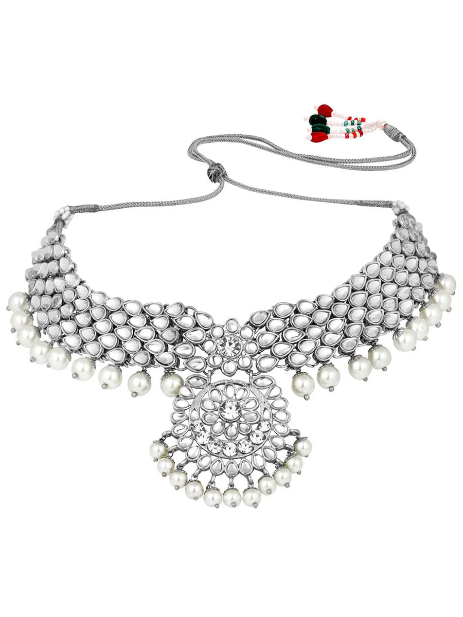 Lush Charms Kundan & Beads Bridal Set - Rhodium White