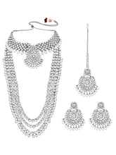 Charming Rhodium White Kundan and Faux Beads Bridal Set