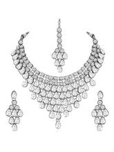 Pure Radiance Silver Plated Stone Necklace Set and Maangtikka