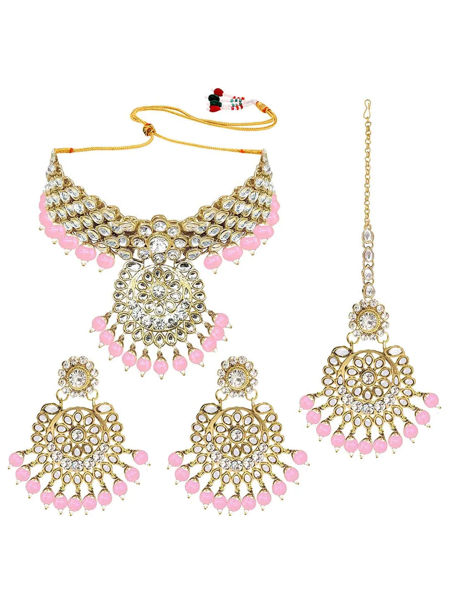 Bridal Glamour Redefined Jewellery Set - Pink