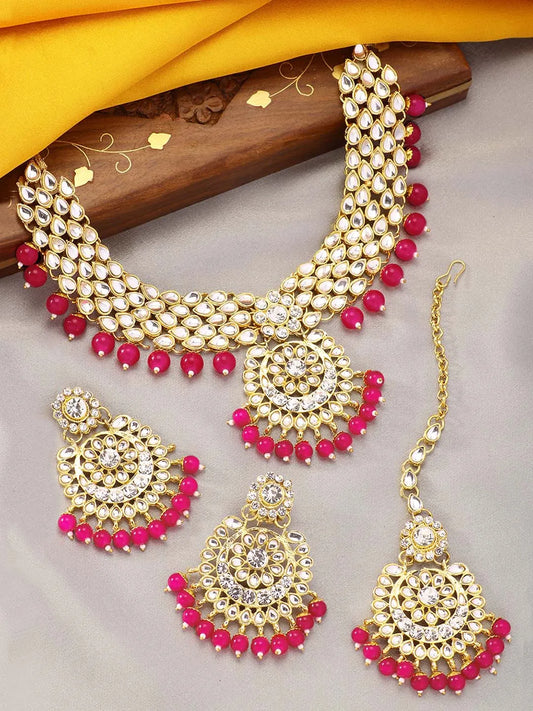 Bridal Glamour Redefined Jewellery Set - Rani Pink