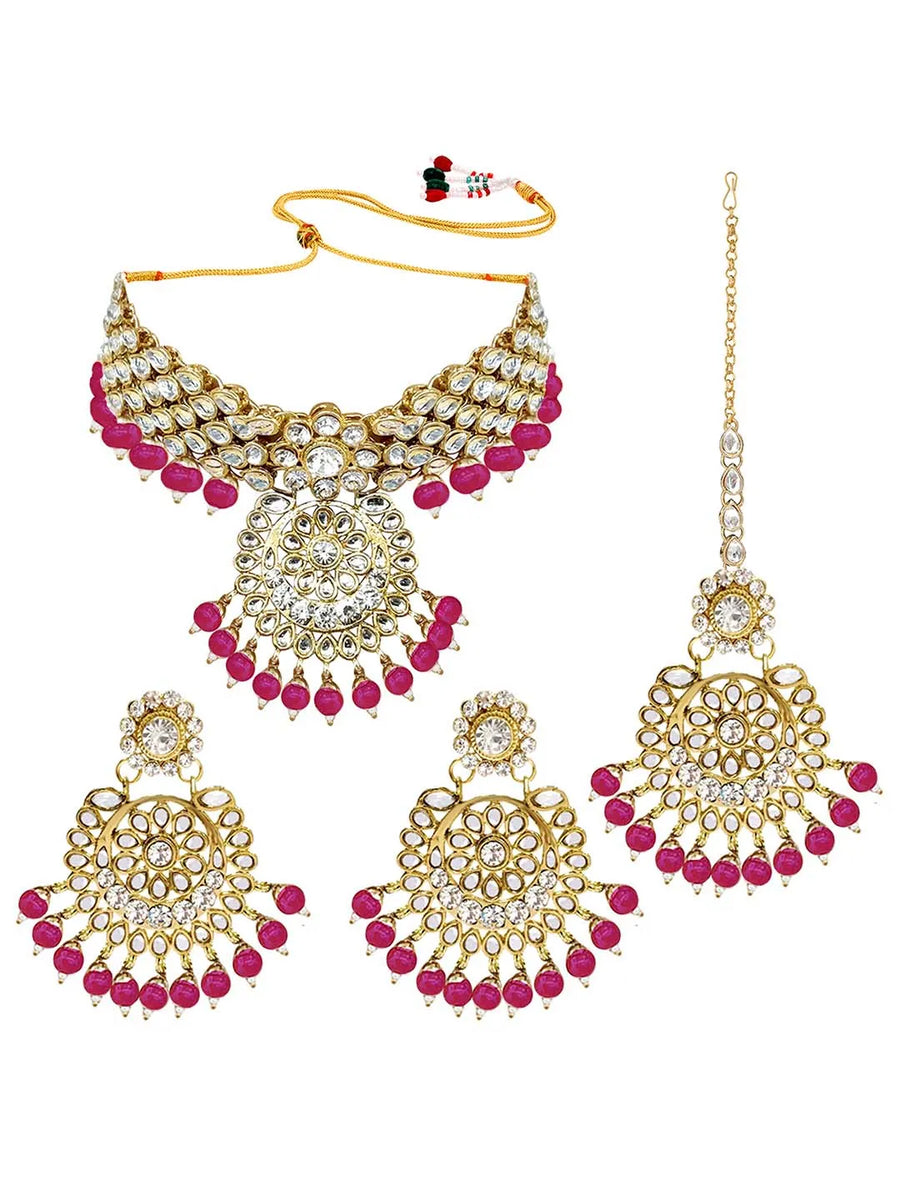 Bridal Glamour Redefined Jewellery Set - Rani Pink