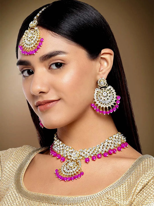 Bridal Glamour Redefined Jewellery Set - Rani Pink