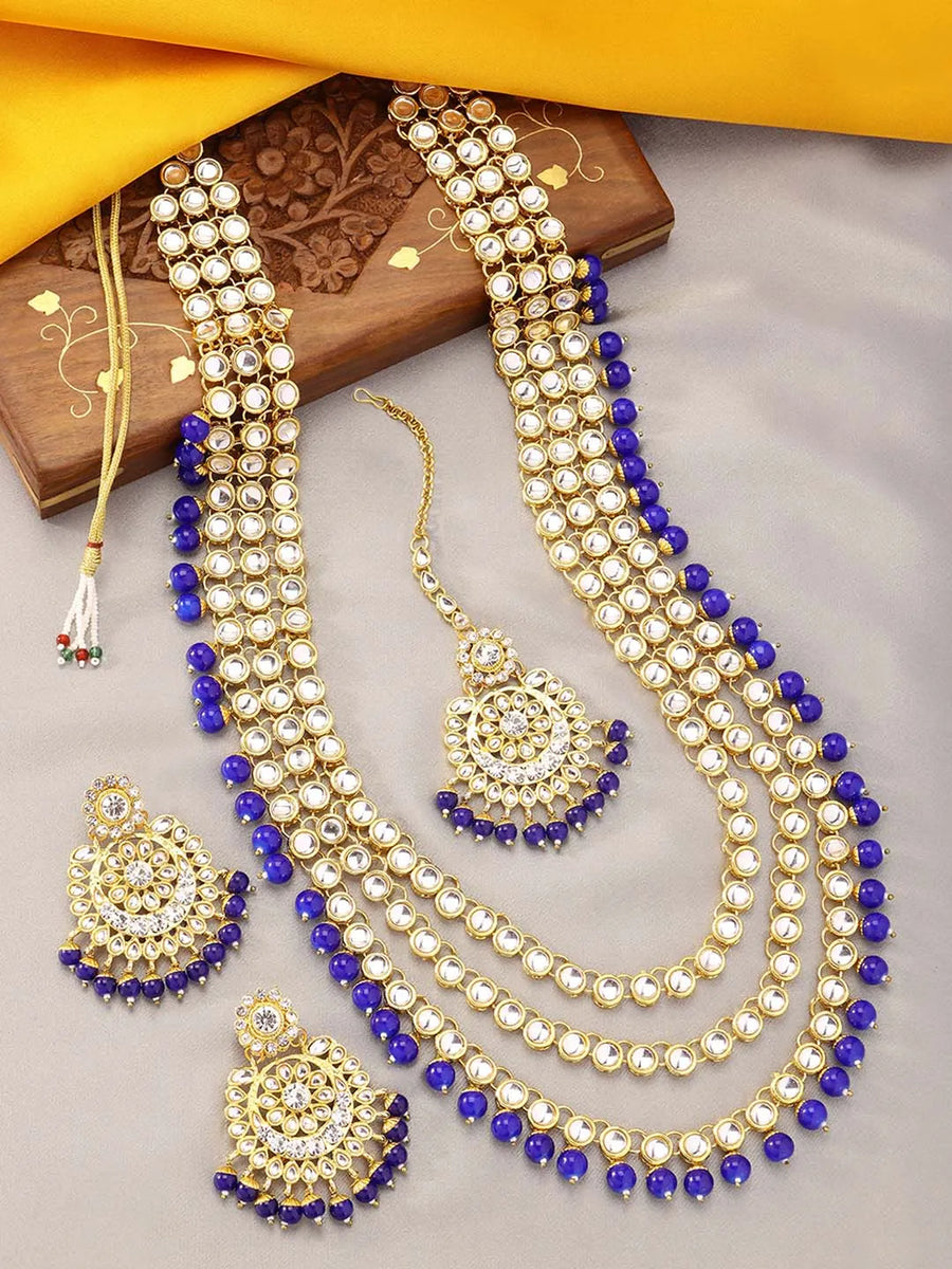 Beads Rhodium Kundan Bridal Set | Elegant Bridal Jewellery by Peora

