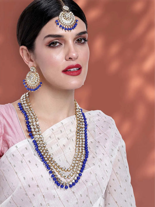 Beads Rhodium Kundan Bridal Set | Elegant Bridal Jewellery by Peora

