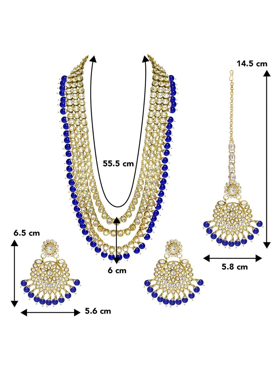Beads Rhodium Kundan Bridal Set | Elegant Bridal Jewellery by Peora

