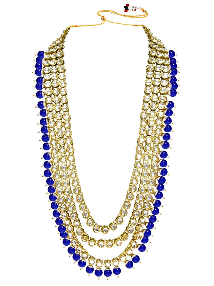 Faux Beads Rhodium Kundan Bridal Set - Blue