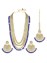 Faux Beads Rhodium Kundan Bridal Set - Blue