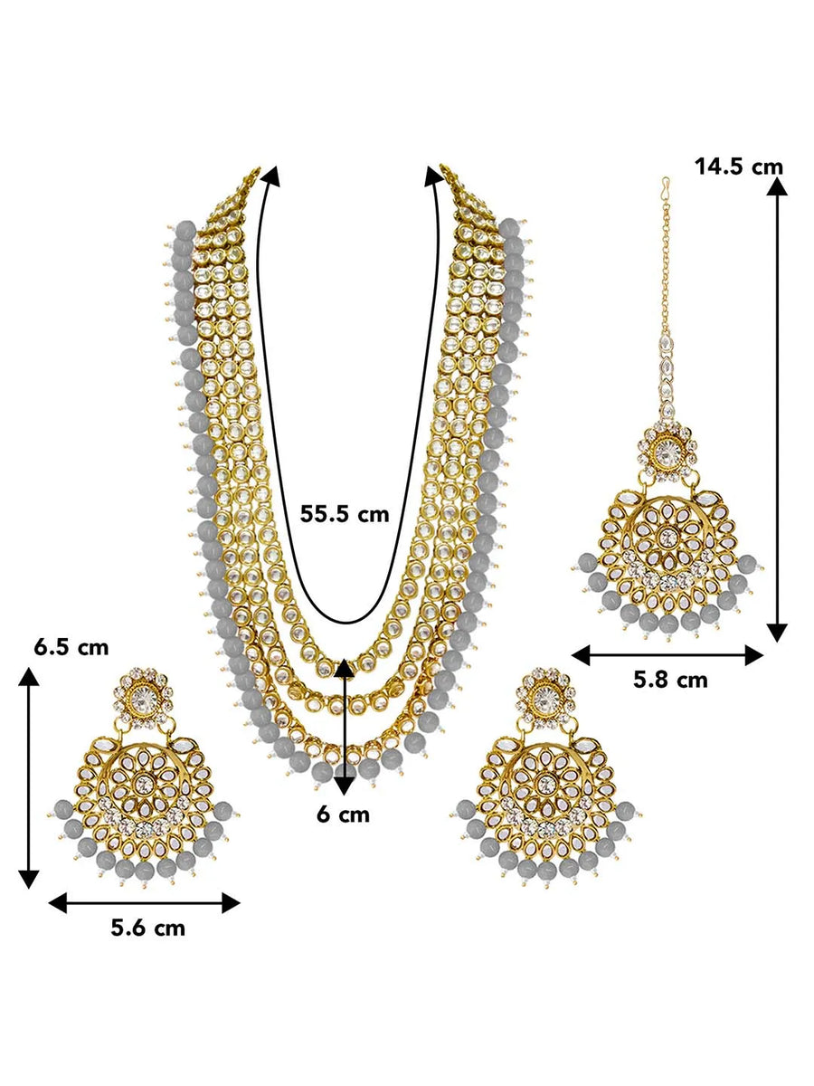 Beads Rhodium Kundan Bridal Set | Elegant Bridal Jewellery by Peora

