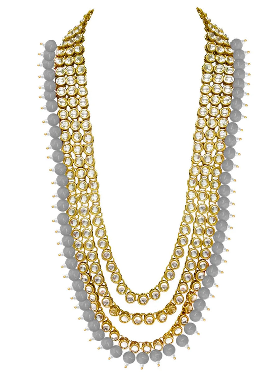 Beads Rhodium Kundan Bridal Set | Elegant Bridal Jewellery by Peora

